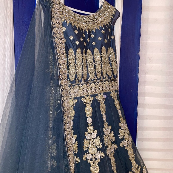 Elegant Embroidered in Blue and Gold south Asian wear wedding wear Indian bridal